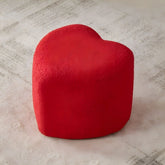 Heart-shaped pouffe ottoman with sculptural curves, pouf ottoman + pouf chair, pastel red fleece