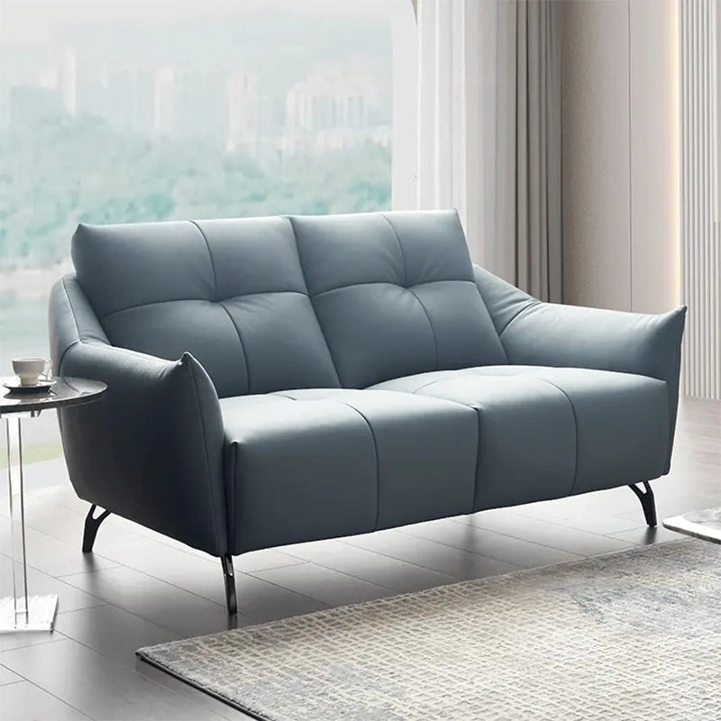 Tufted seafoam sofa with flared arms – stylish sofa design, fabric sofa – 2 seater, pastel blue