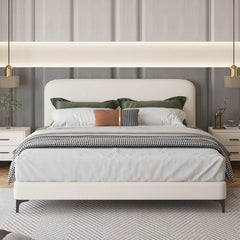 Lift-up storage base with bed and cot + modern style bed design in cream tone