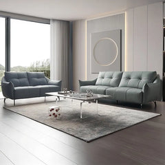 Side view of flared arm – design sofa design, living room sofa set – faux leather, low-rise back