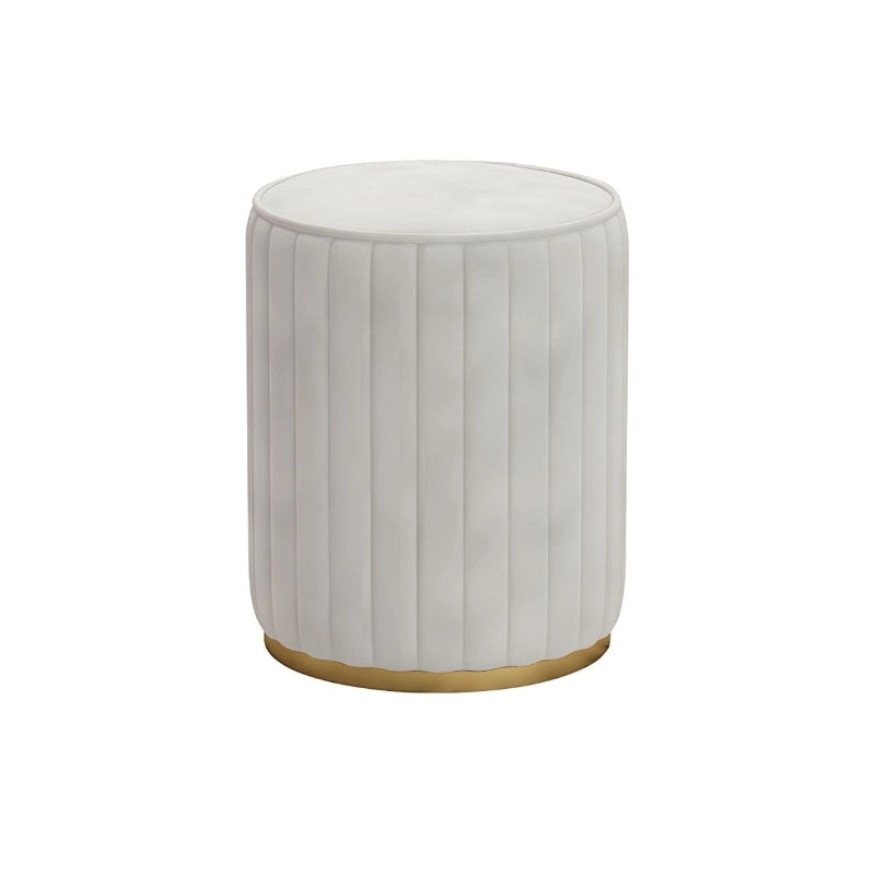Crafted with premium velvet fabric upholstery and accented with vertical pleats, this pouf seat doubles as a footrest or extra ottoman seating.