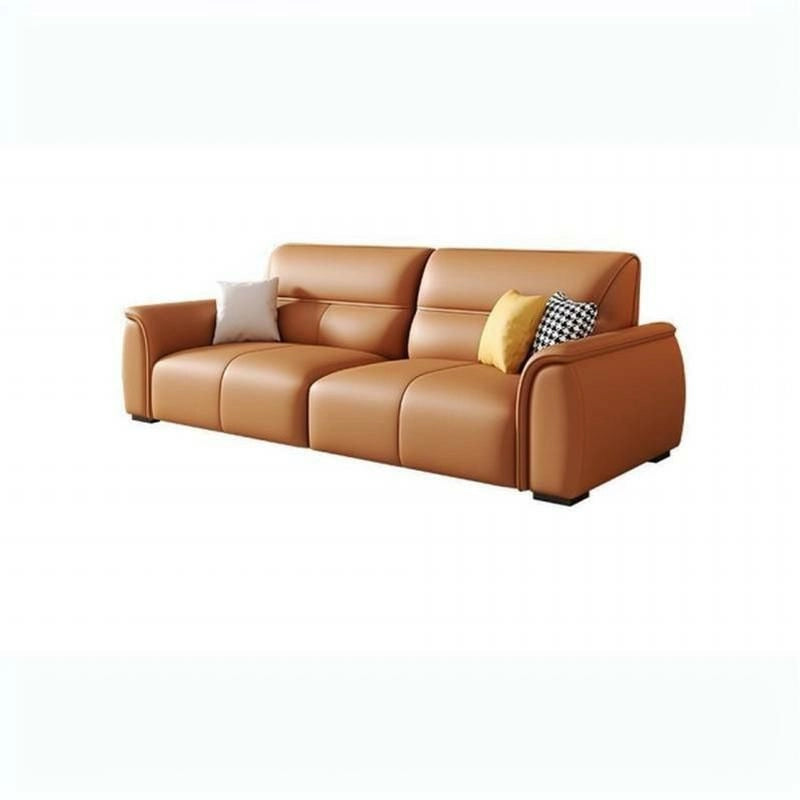 Wrapped in luxurious leatherette upholstery, it exudes a refined urban charm with rounded arms, deep seats, and a minimalistic segmented design that defines modern sofa design.