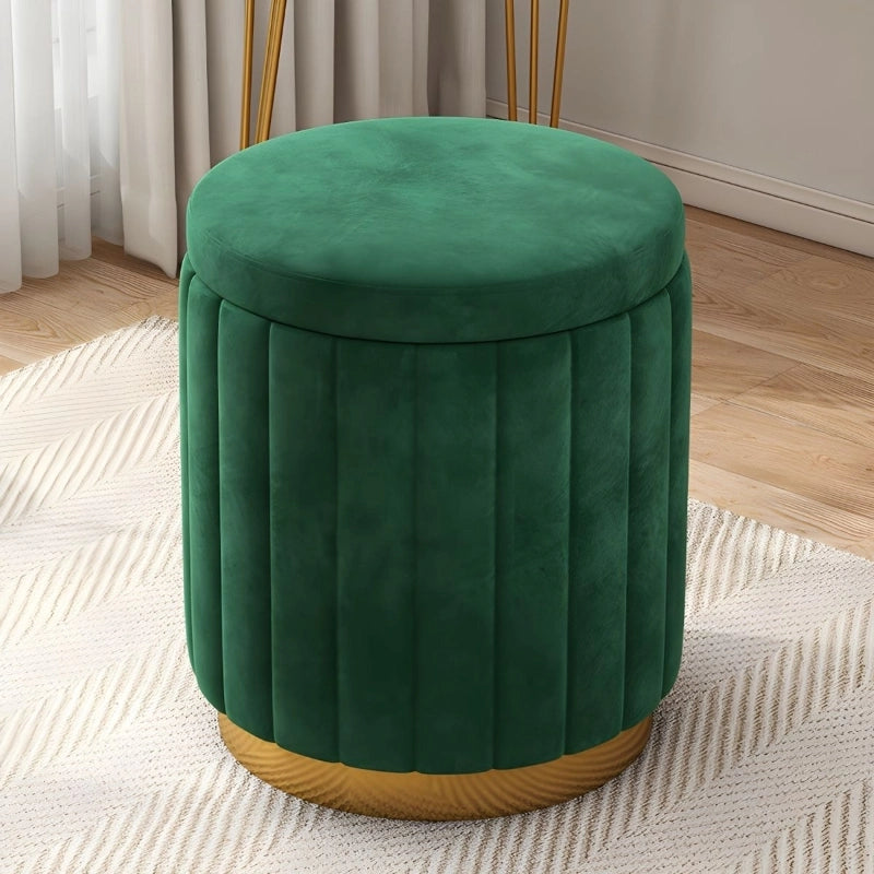Velvet pouffe ottoman with gold base – pouf ottoman + storage ottoman – round emerald design