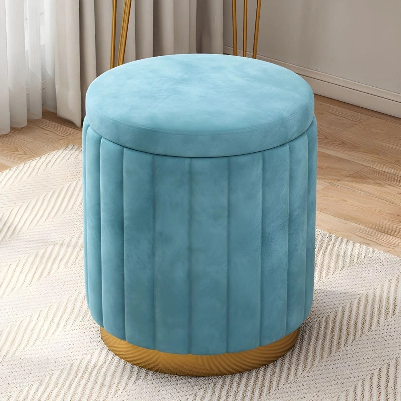 Baby blue ottoman with pleated sides – pouffe ottoman + living room ottoman – velvet finish
