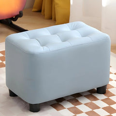 Tufted pastel blue ottoman with soft edge design, pouf ottoman, footrest, faux leather