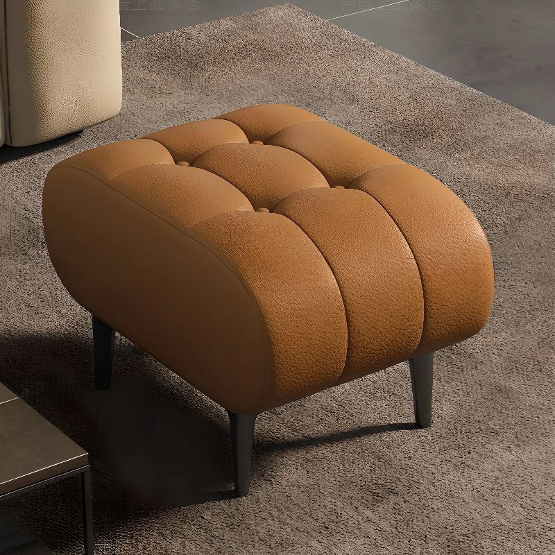 Rectangular tan faux leather ottoman with footstool and pouf ottoman styling