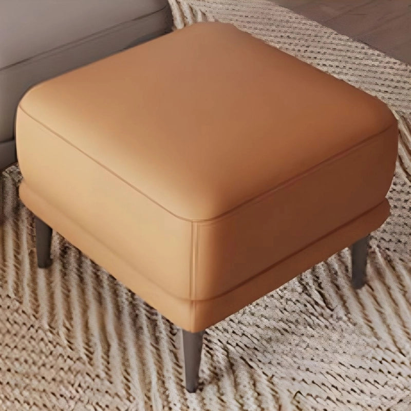 Square faux leather design ottoman, footstool, leather ottoman, tan tone, wooden legs