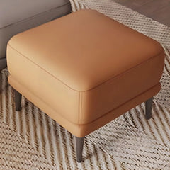 Square faux leather design ottoman, footstool, leather ottoman, tan tone, wooden legs