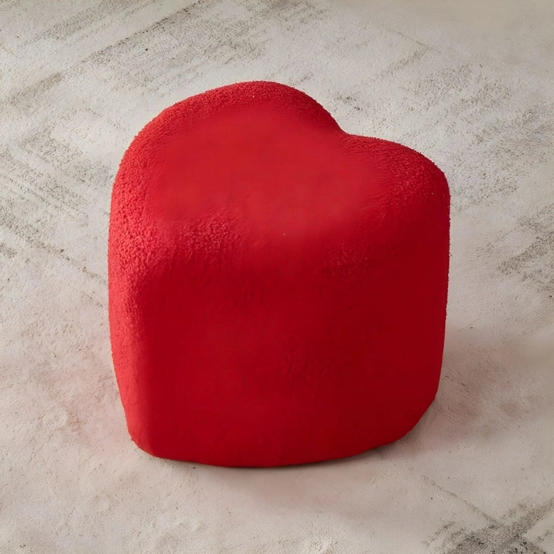Heart-shaped pouffe ottoman with sculptural curves, pouf ottoman + pouf chair, pastel red fleece