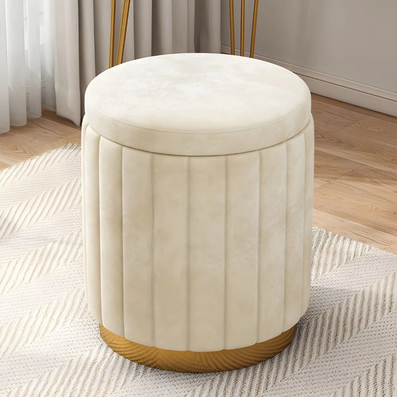 Cream white velvet pouf photograph – footstool + footrest – round art deco form