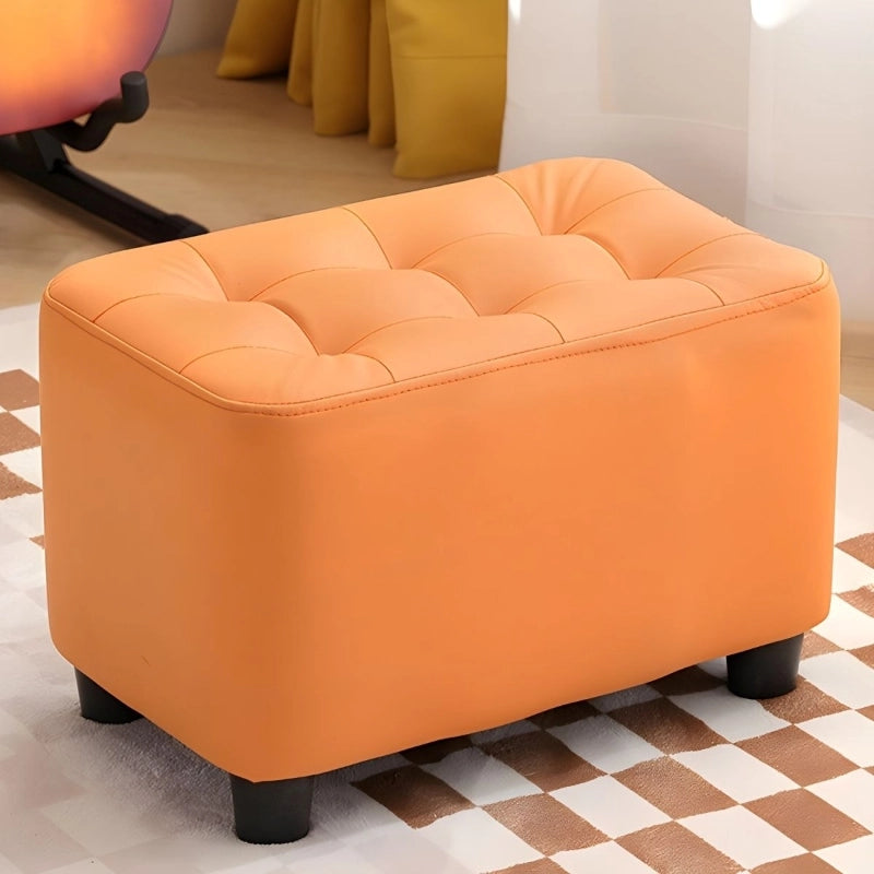 Orange faux leather ottoman stool with black legs, ottoman seating, footstool, compact frame