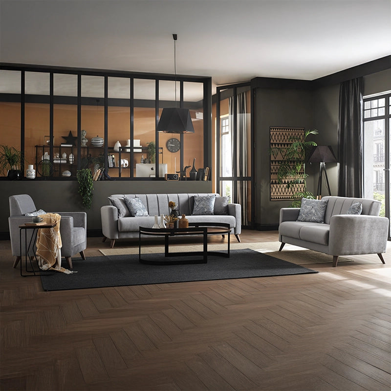 Light grey velvet fabric couch set + stylish sofa design + 3 seater + Nova fabric