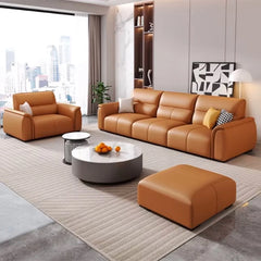 Caramel tan leatherette couch – living room sofa set + fabric couch + 3 seater