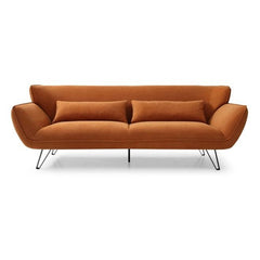 Smooth matte cloth finish sofa, contemporary sofa design, stylish 3 seater, metal base