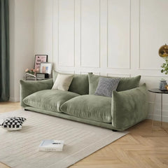 Low-profile sofa image with modern sofa design and fabric couch look, 2-seater, sage green