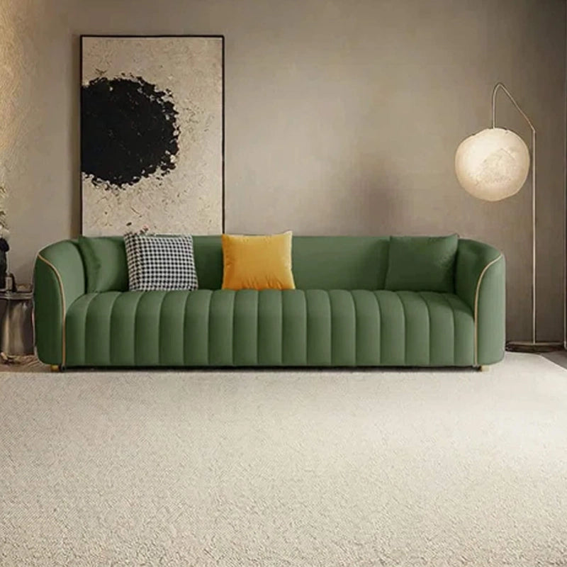 Olive green upholstery with gold legs – contemporary sofa design, 4 seater couch