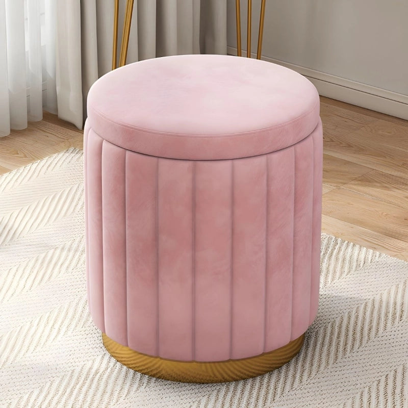 Blush pink round ottoman image – ottoman with storage + fabric ottoman – metal base frame