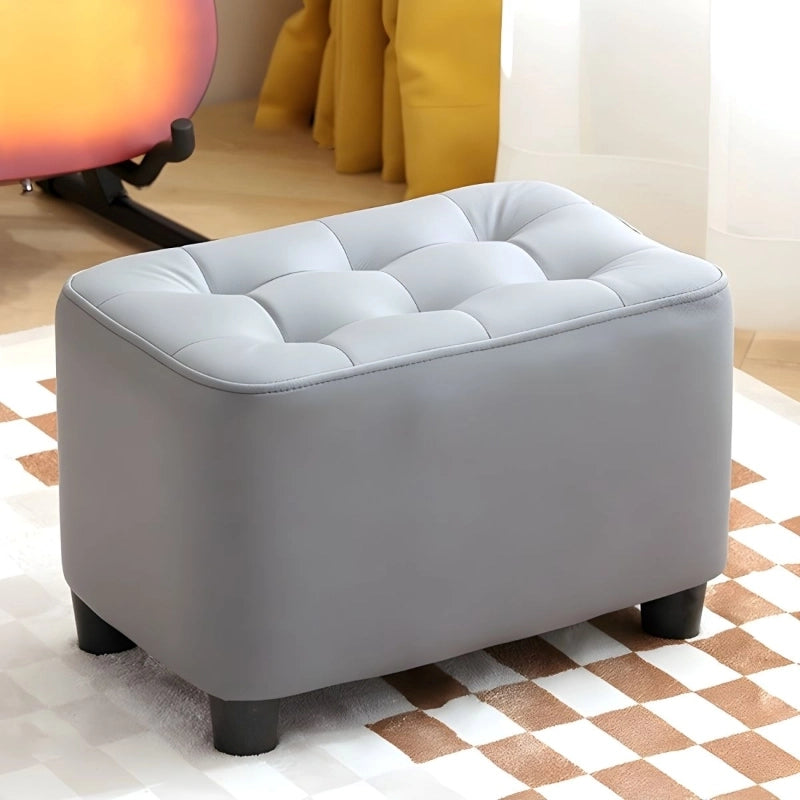 Grey ottoman in modern styling with tufted cushion, living room ottoman, pouffe stool, rectangle