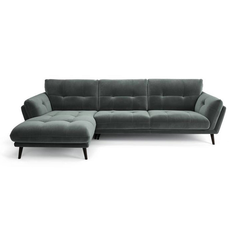 L shape grey sofa set with corner couch in velvet