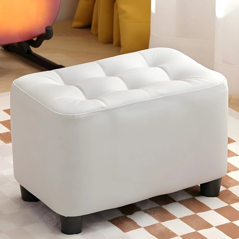  White footstool ottoman with smooth finish, fabric ottoman, footrest, minimalist look