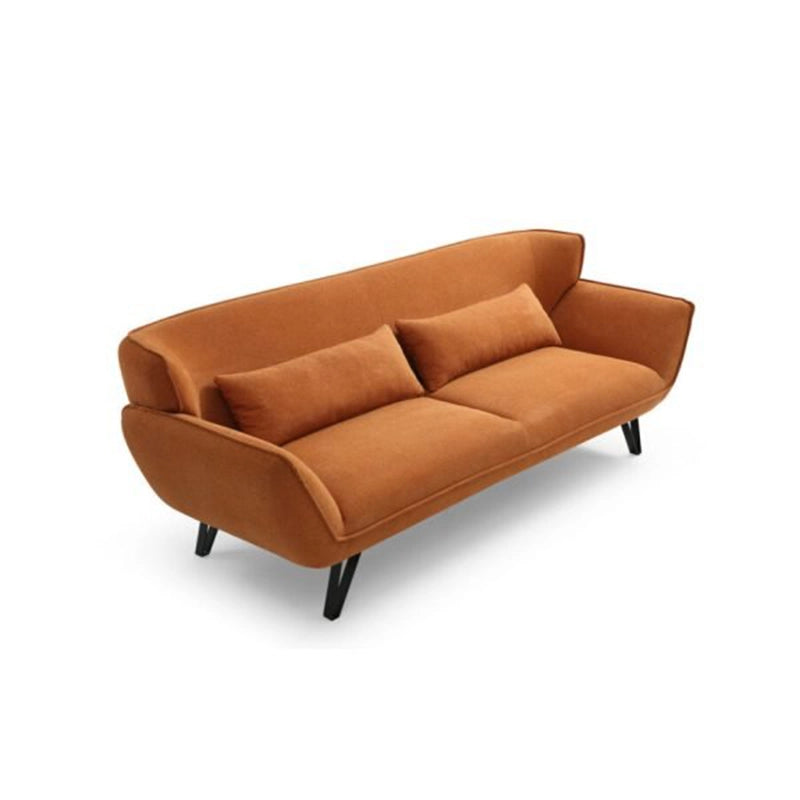 Sculptural armrest designer sofa image, sofa with design, compact footprint, orange tone