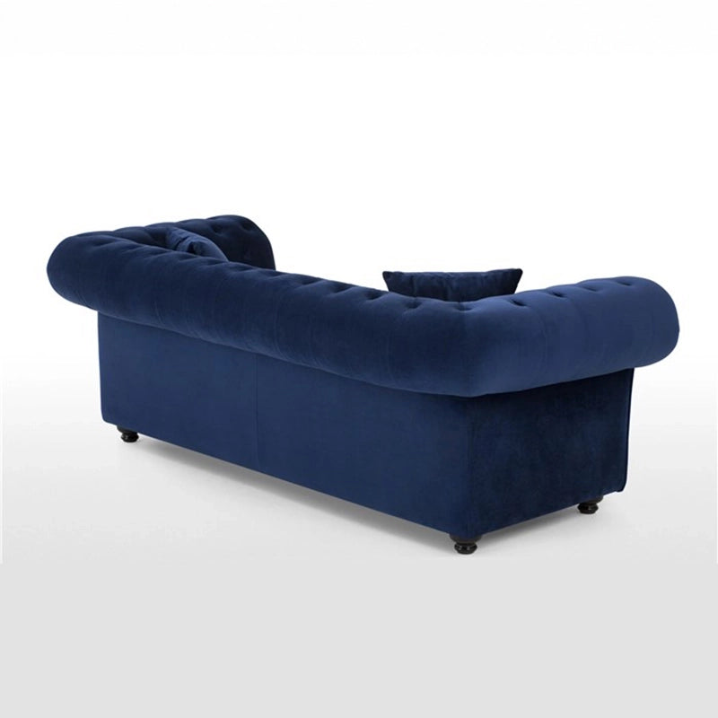 Matching cushions on plush seating, design sofa set, living room couch, navy blue velvet