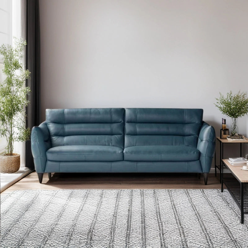 Triple backrest teal leather image, luxury furniture store bangalore, design of sofa set