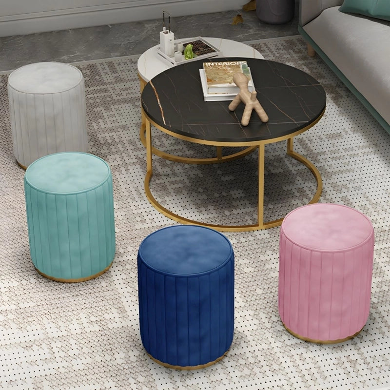 Ideal as a pouf seat or fabric ottoman, it works well in tight spaces or vanity corners.